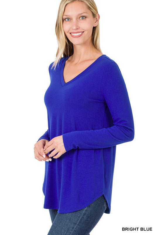 LONG SLEEVE V-NECK ROUND HEM TOP