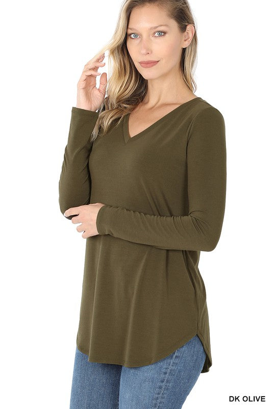 LONG SLEEVE V-NECK ROUND HEM TOP