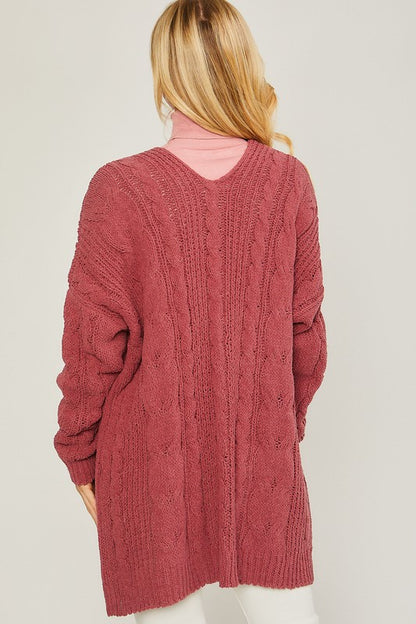 Chenille Cable Knit Oversized Open Front Cardigan