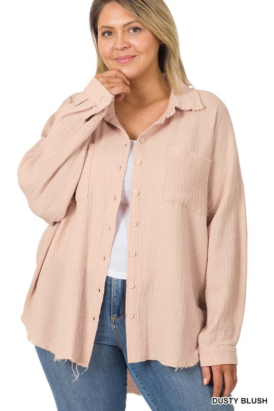 PLUS OVERSIZED RAW EDGE SHIRT