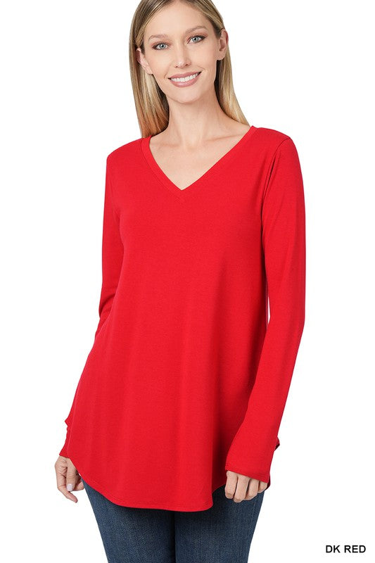 LONG SLEEVE V-NECK ROUND HEM TOP