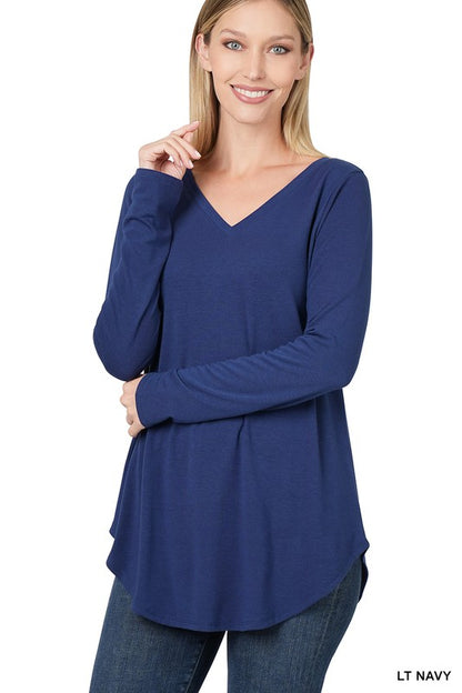 LONG SLEEVE V-NECK ROUND HEM TOP