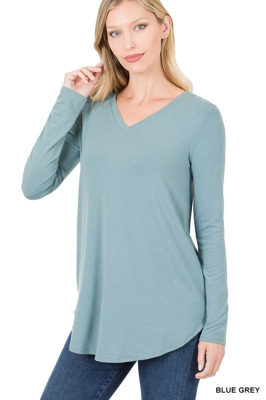 LONG SLEEVE V-NECK ROUND HEM TOP