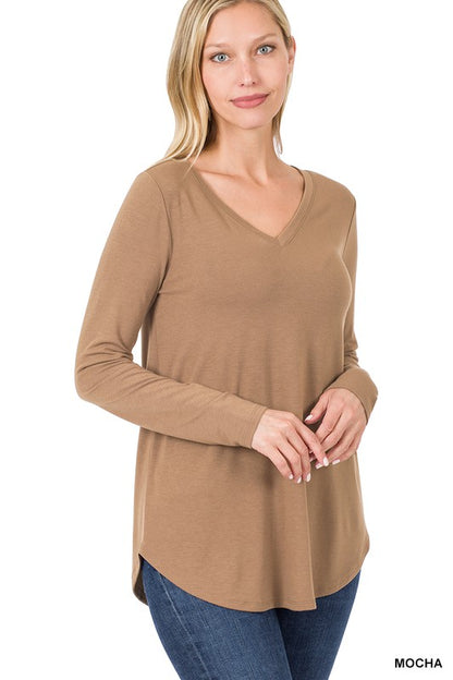 LONG SLEEVE V-NECK ROUND HEM TOP