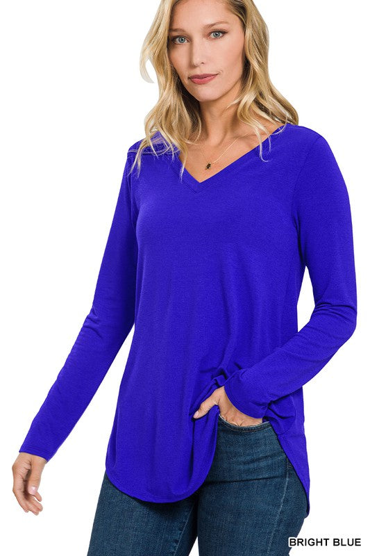 LONG SLEEVE V-NECK ROUND HEM TOP