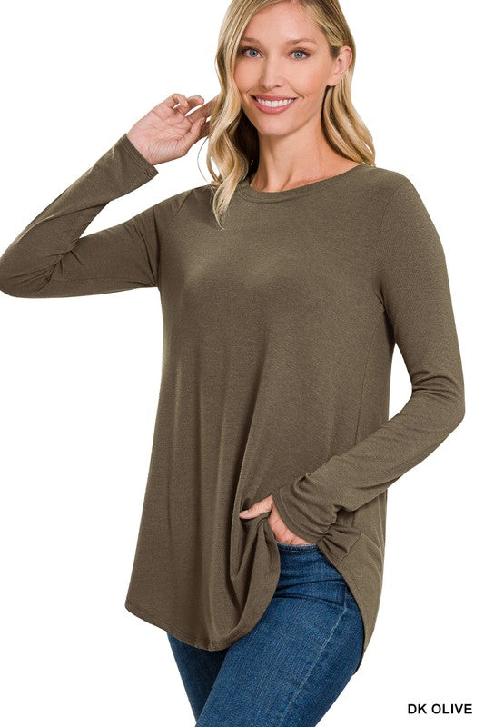 LONG SLEEVE ROUND NECK ROUND HEM TOP