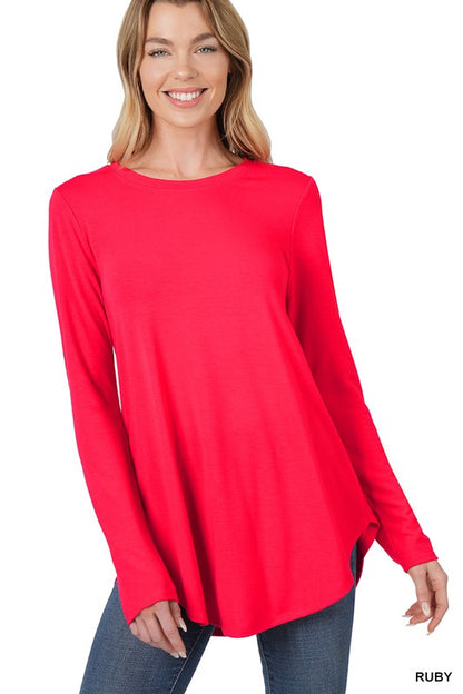 LONG SLEEVE ROUND NECK ROUND HEM TOP