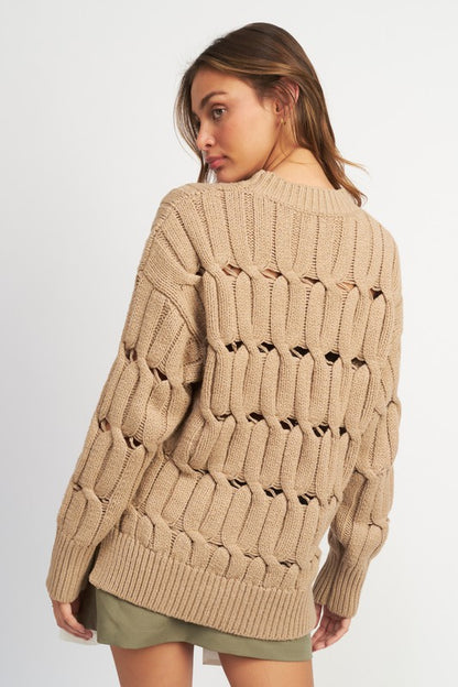 OPEN KNIT SWEATER WITH SLITS