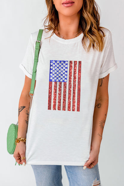 US Flag Round Neck Short Sleeve T-Shirt