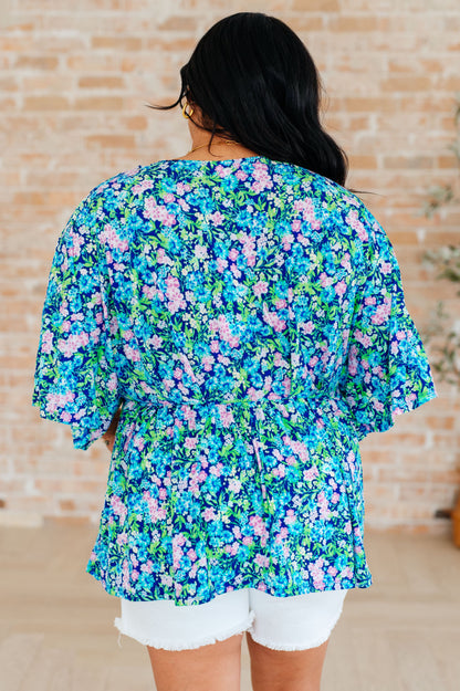 Dreamer Peplum Top in Navy and Mint Floral