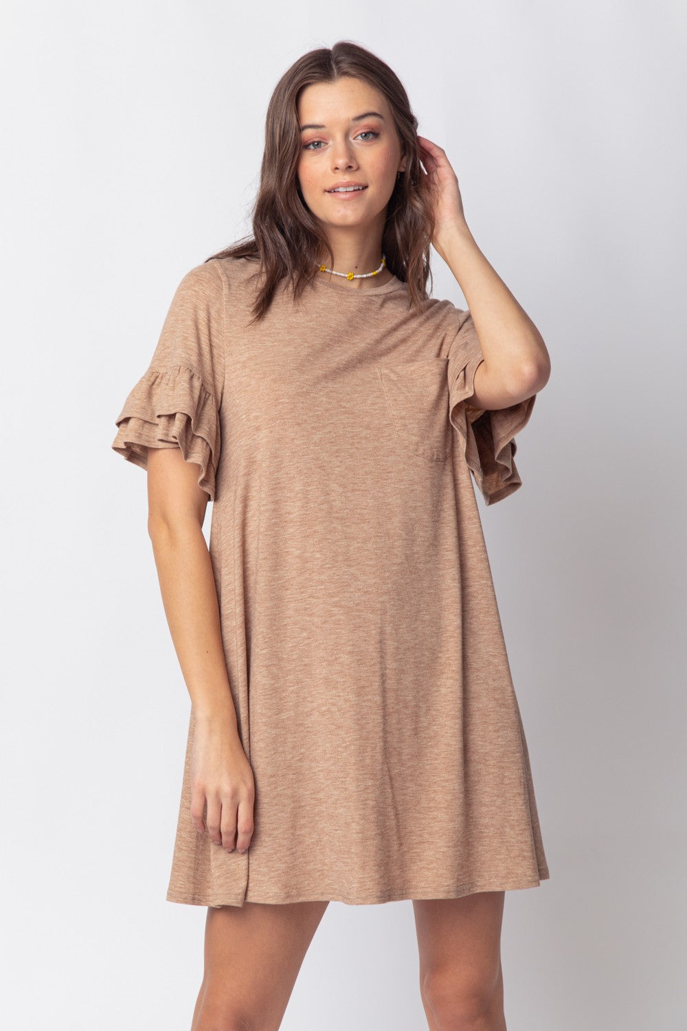 Lightweight Soft Swing Dress with Ruffle Sleeves