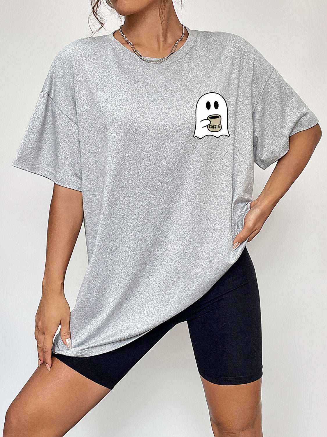 Round Neck Short Sleeve Ghost Graphic T-Shirt