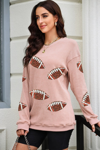 Sequin Football Patch Corduroy Sweatshirt