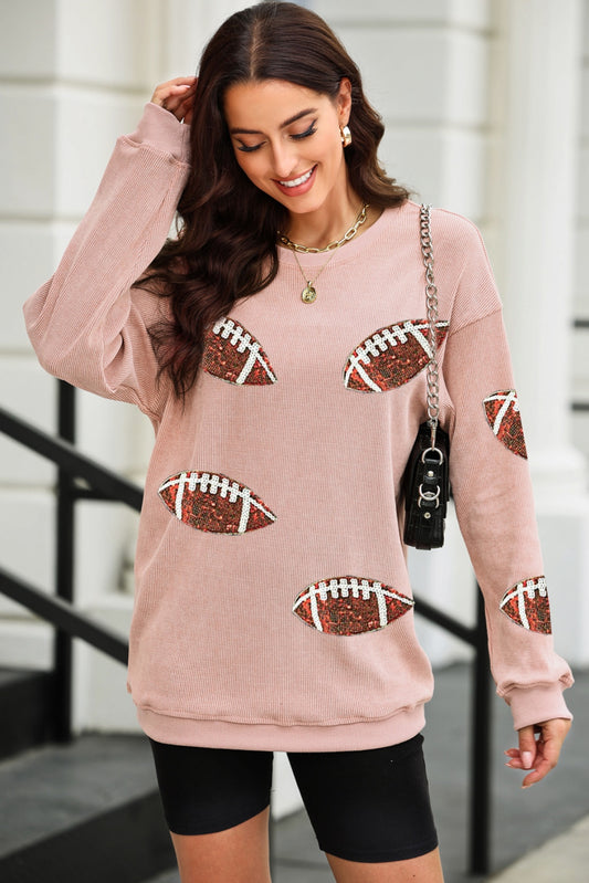 Sequin Football Patch Corduroy Sweatshirt