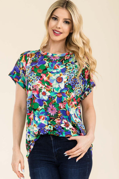 Celeste Full Size Round Neck Short Sleeve Floral T-Shirt