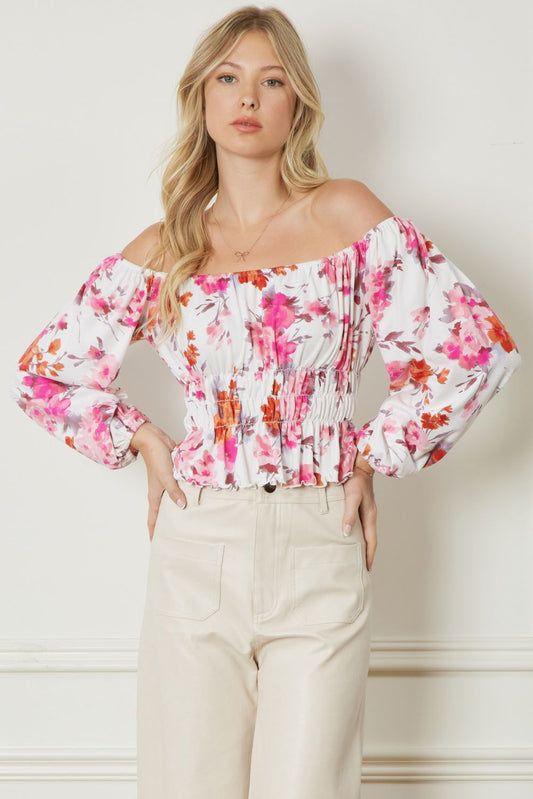 Romantic Floral Off Shoulder Knit Top