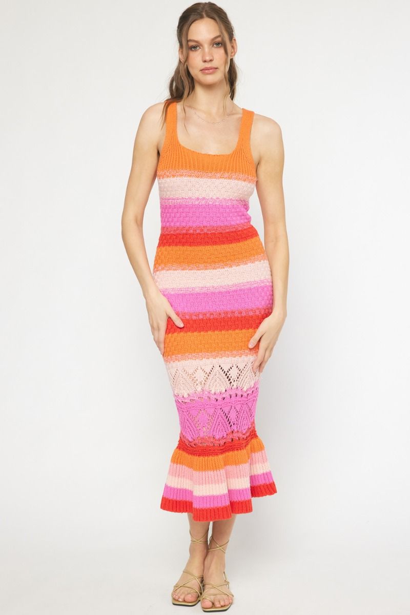 Crochet Striped Mermaid Dress